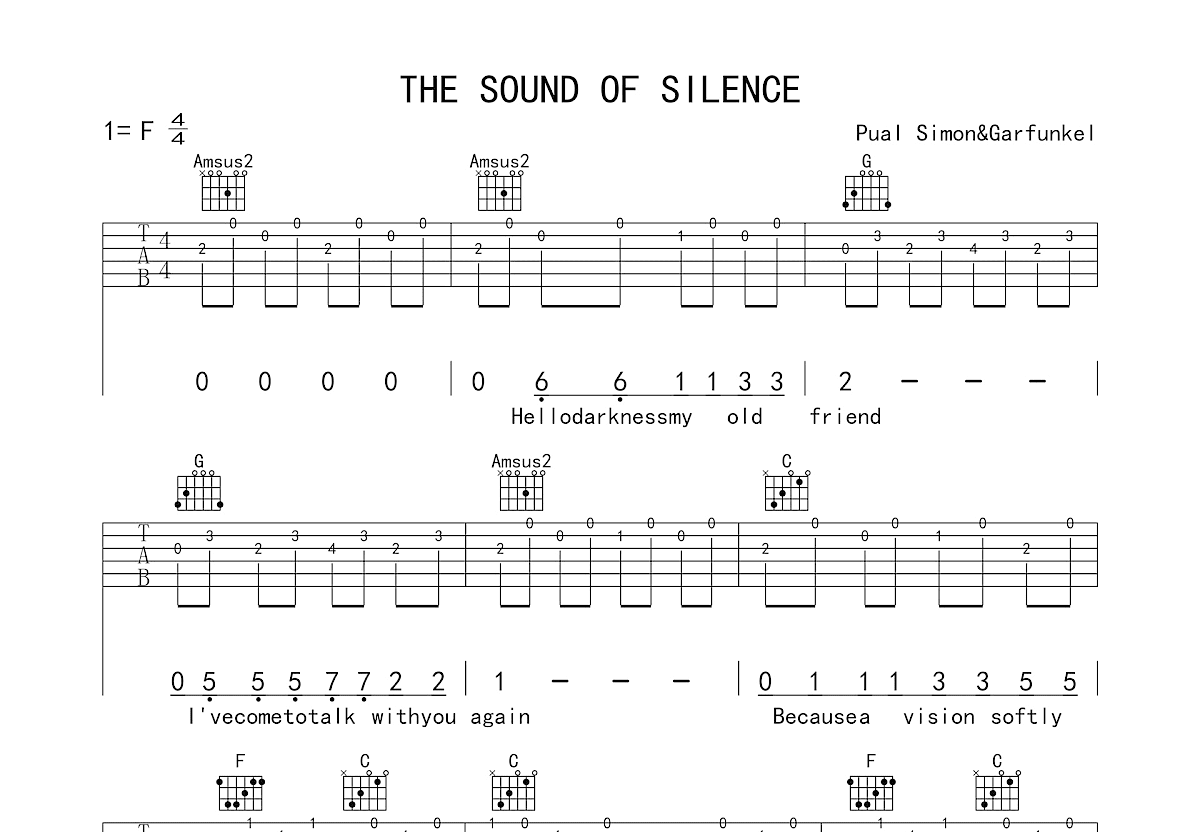 THE SOUND OF SILENCE吉他谱预览图