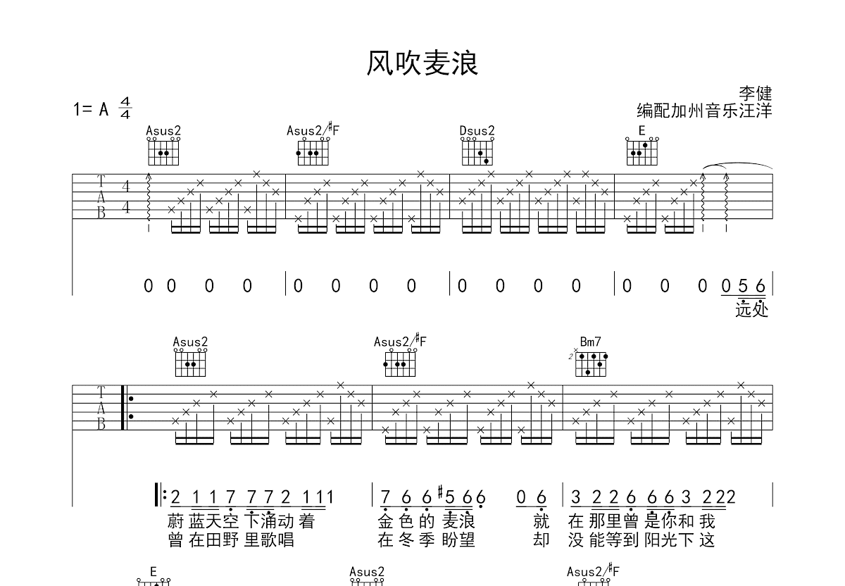 风吹麦浪吉他谱预览图