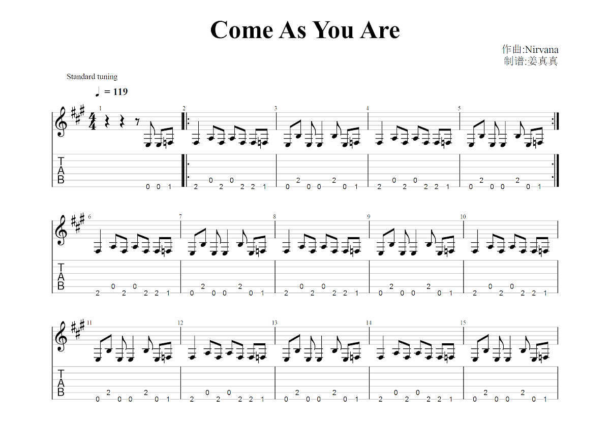 Come As You Are吉他谱预览图