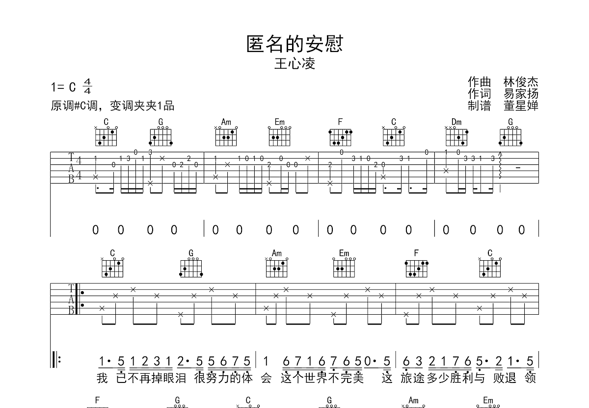 匿名的安慰吉他谱预览图