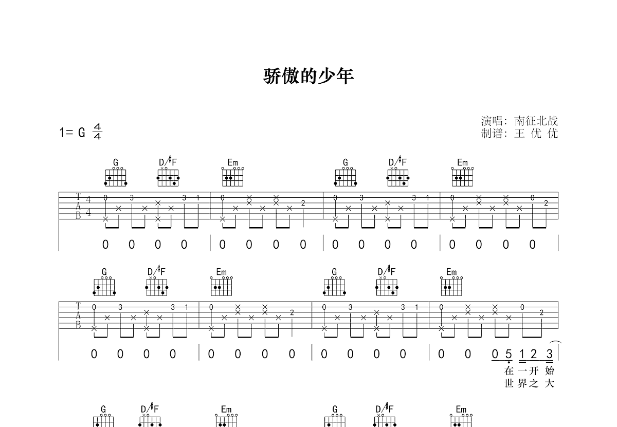 骄傲的少年吉他谱预览图