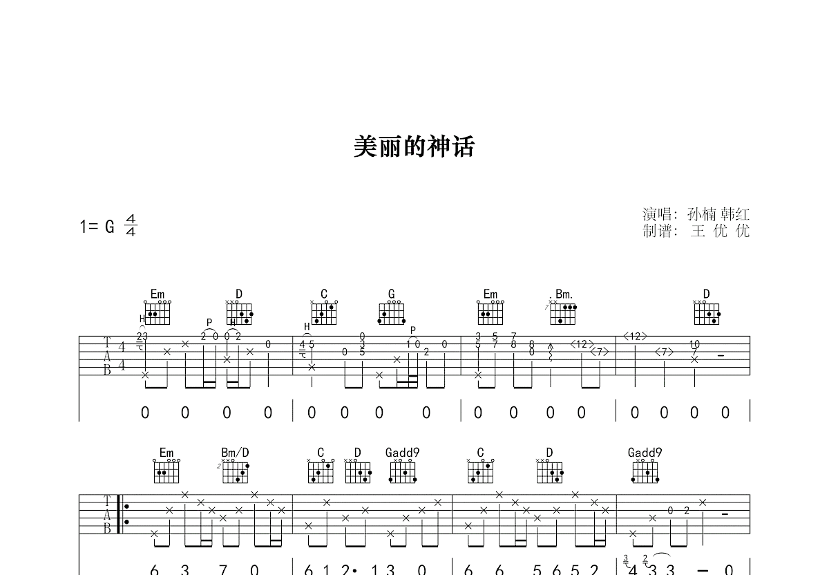 美丽的神话吉他谱预览图