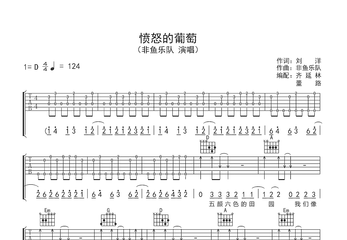 愤怒的葡萄吉他谱预览图