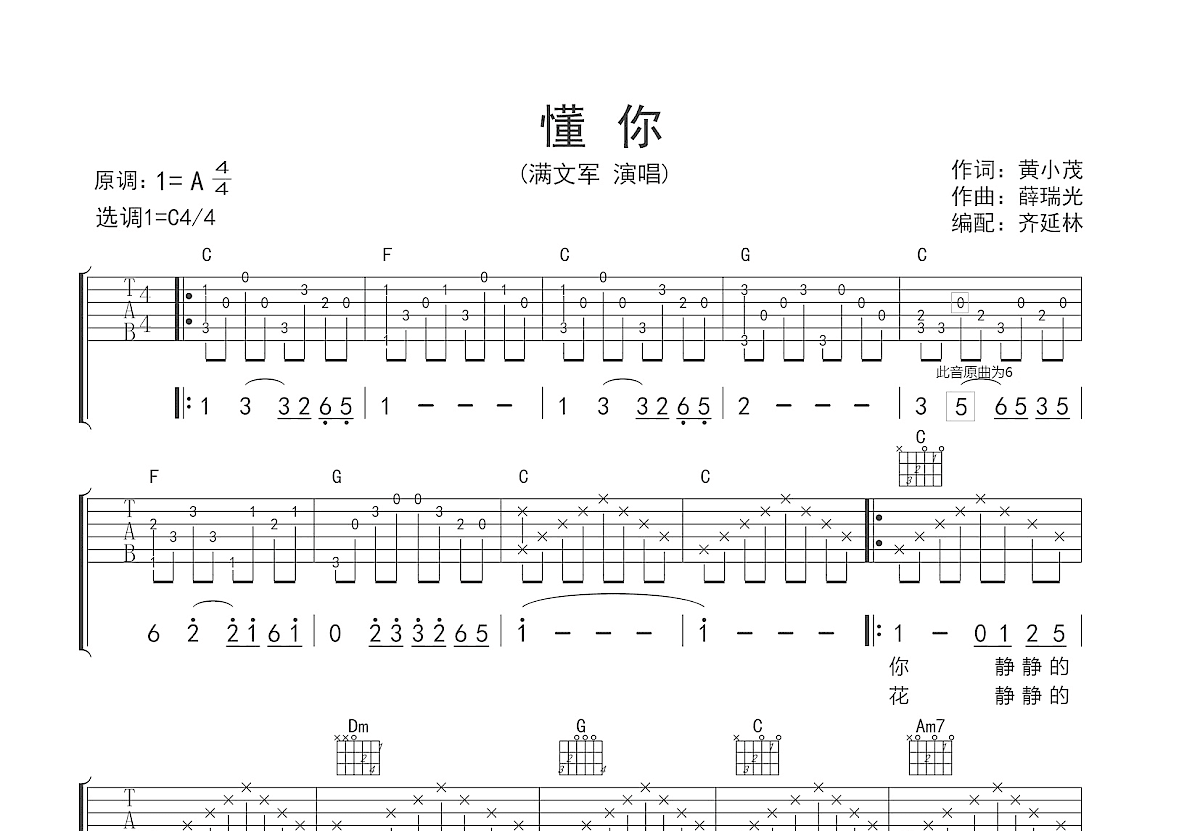 懂你吉他谱预览图