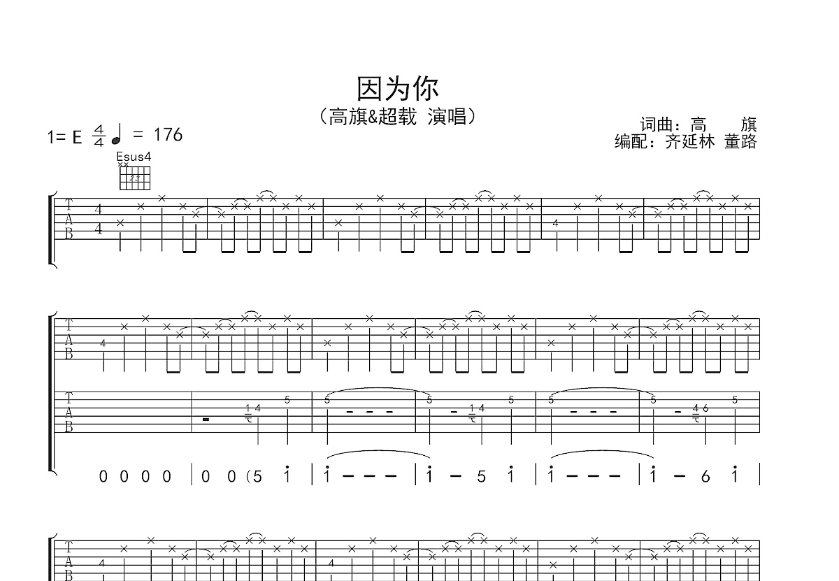 因为你吉他谱预览图