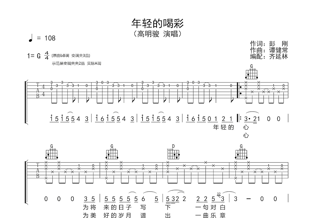 年轻的喝彩吉他谱预览图