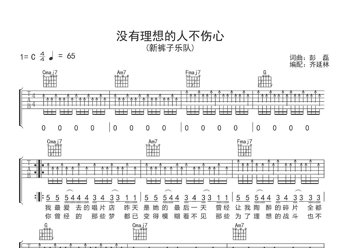 没有理想的人不伤心吉他谱预览图