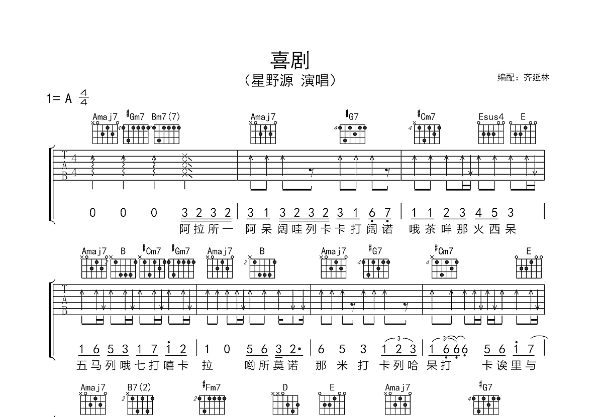 喜剧吉他谱预览图