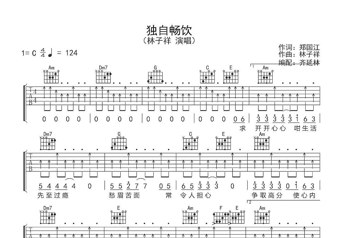 独自畅饮吉他谱预览图