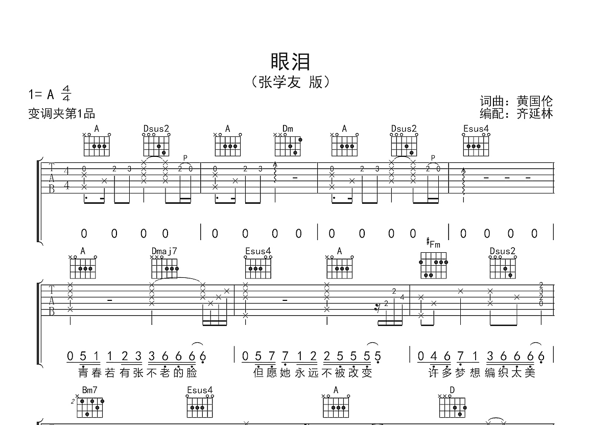 眼泪吉他谱预览图