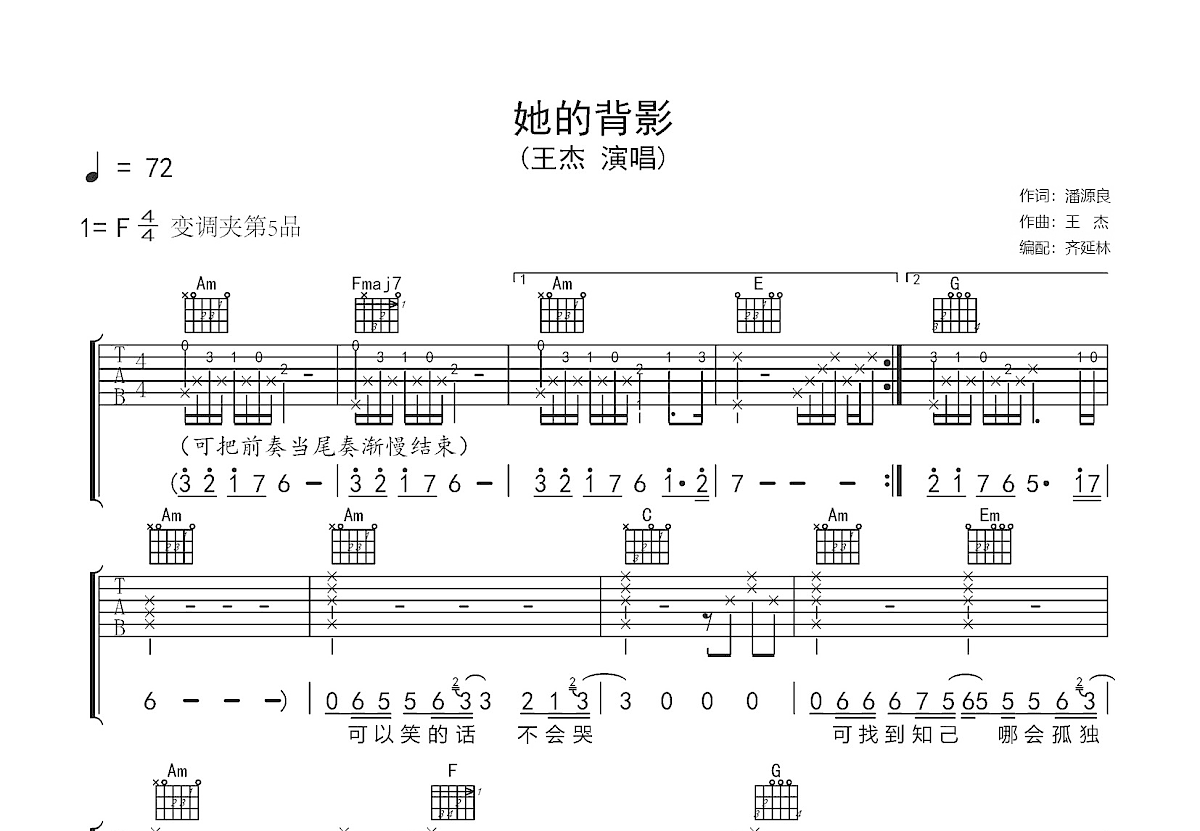 谁明浪子心吉他谱预览图