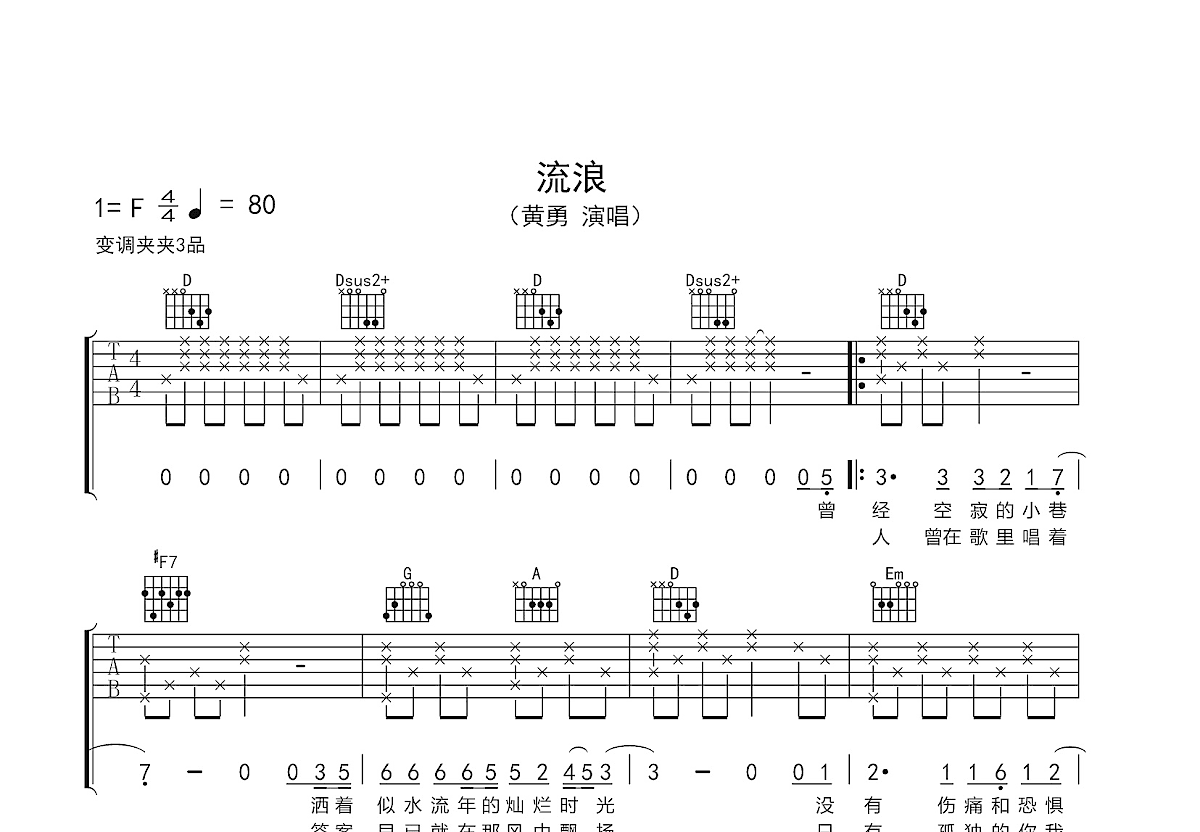 流浪吉他谱预览图