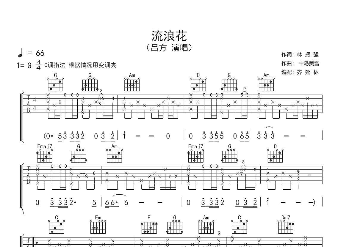 流浪花吉他谱预览图