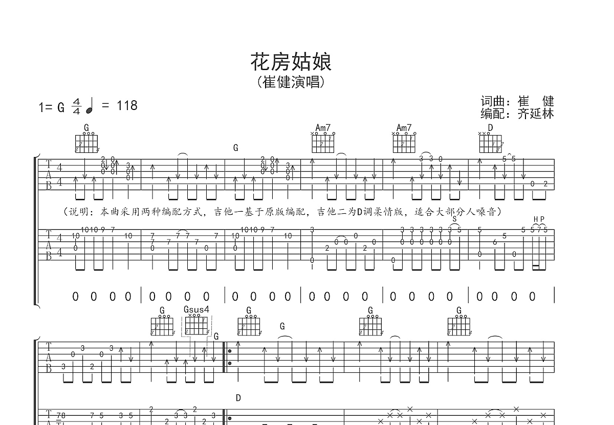 花房姑娘吉他谱预览图