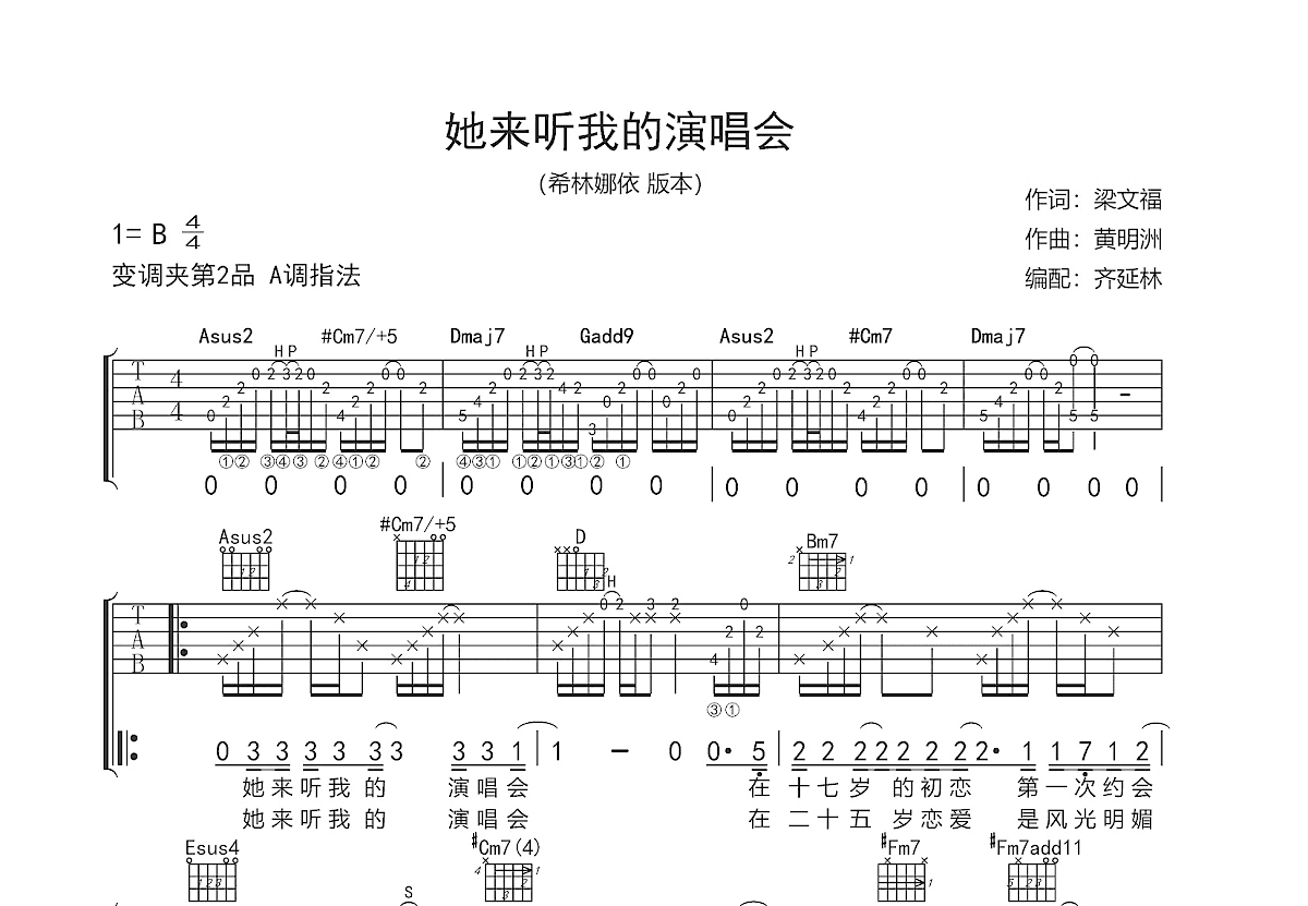 她来听我的演唱会吉他谱预览图