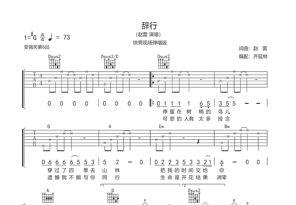 辞行吉他谱预览图