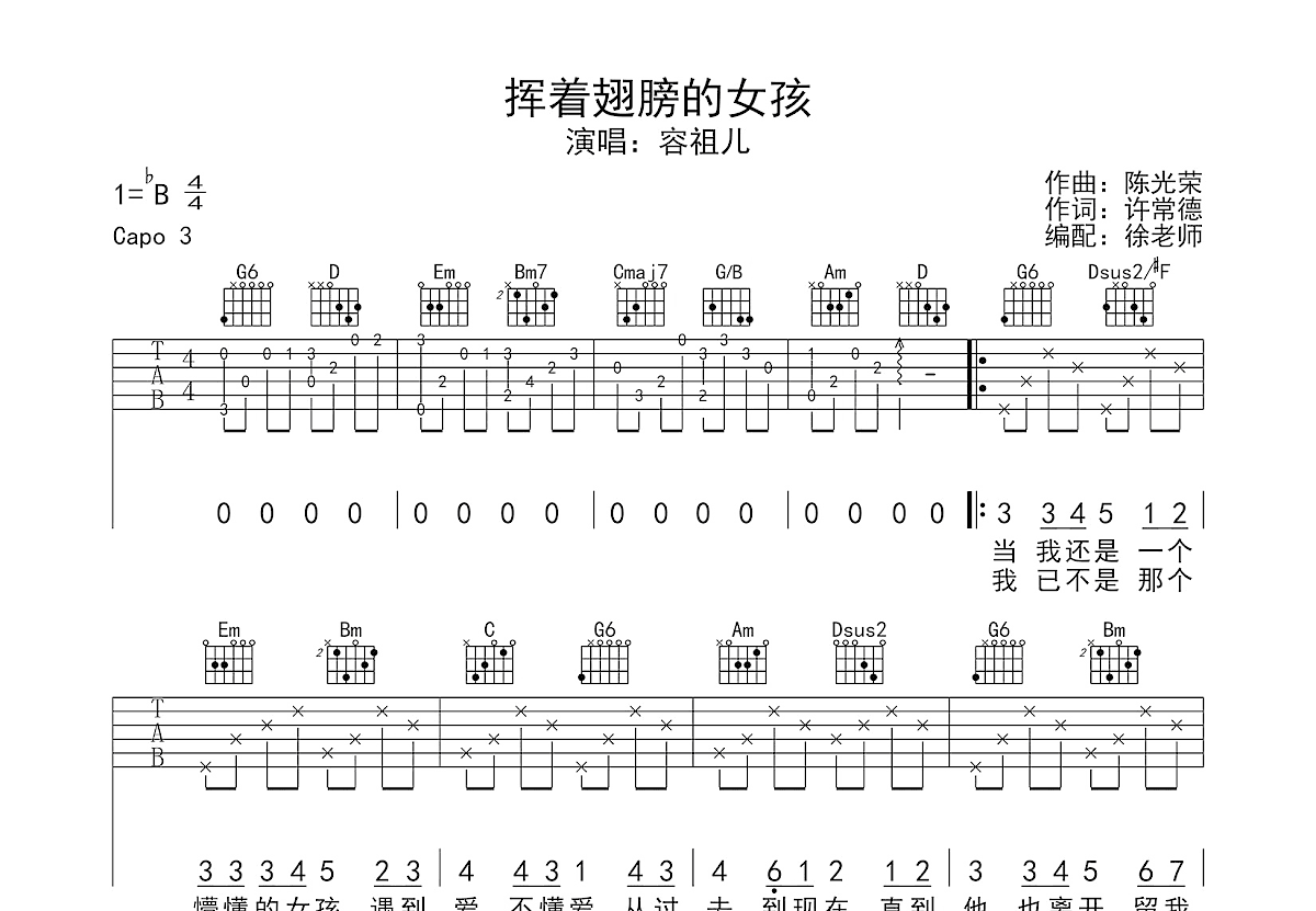 挥着翅膀的女孩吉他谱预览图