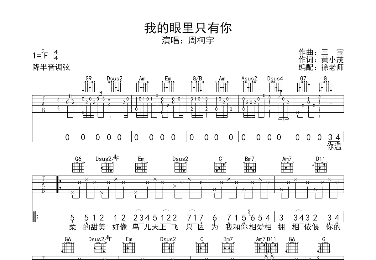 我的眼里只有你吉他谱预览图