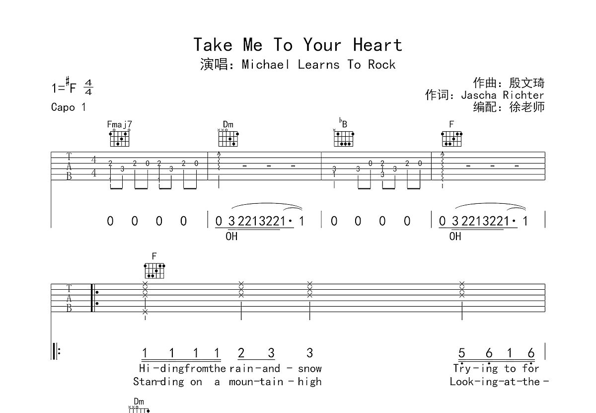 Take Me To Your Heart吉他谱预览图