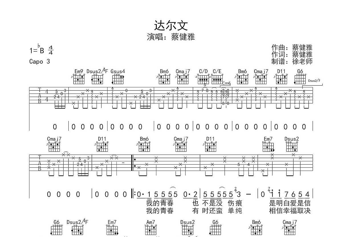 达尔文吉他谱预览图