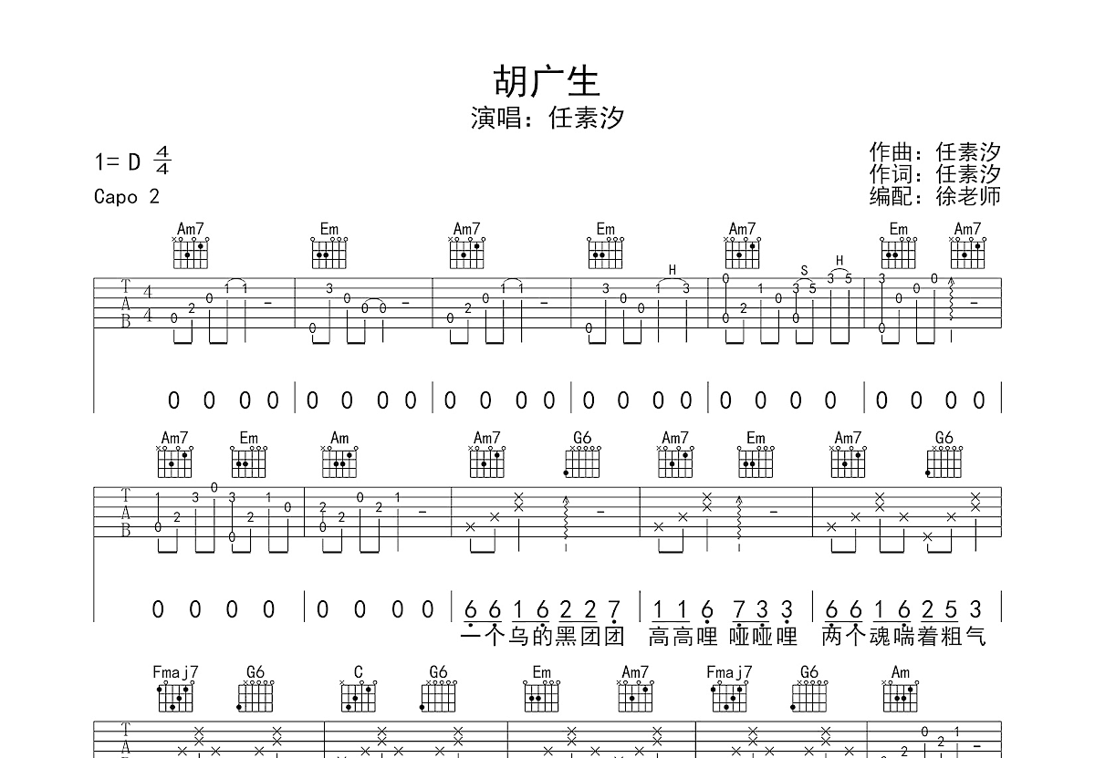胡广生吉他谱预览图