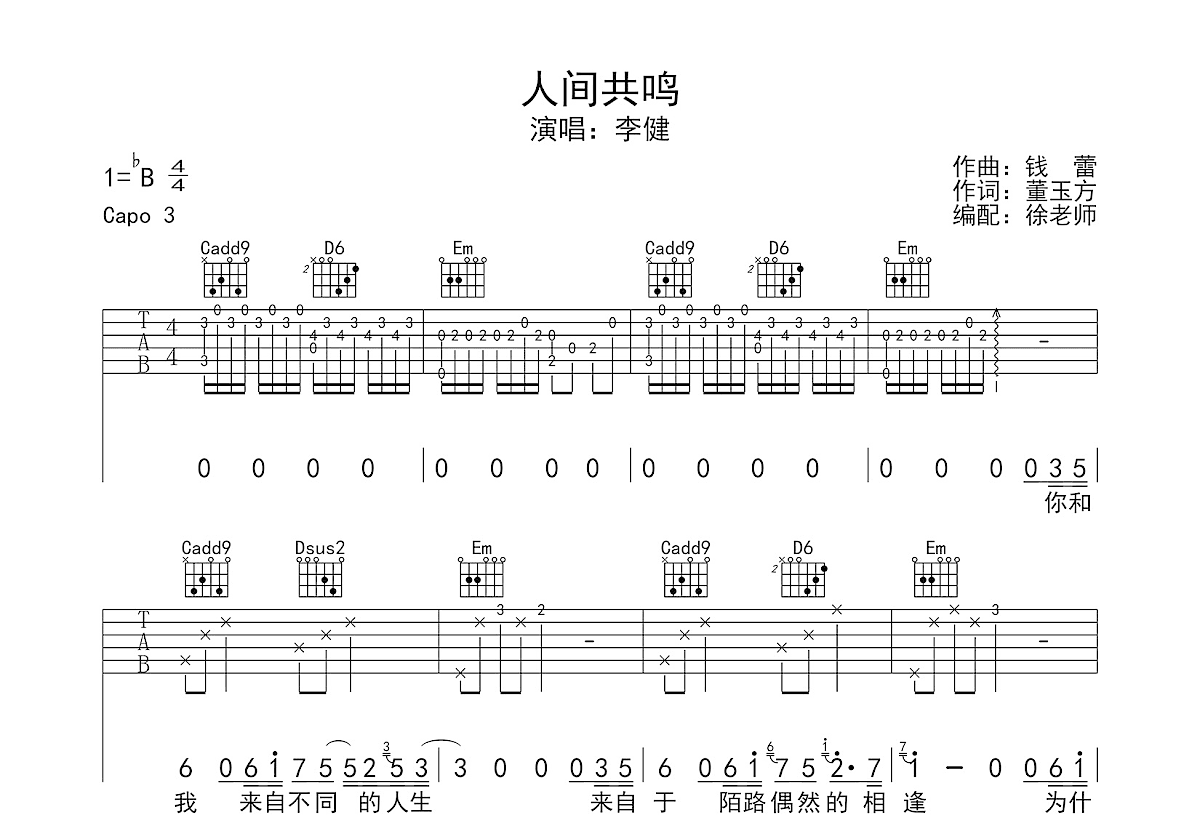 人间共鸣吉他谱预览图