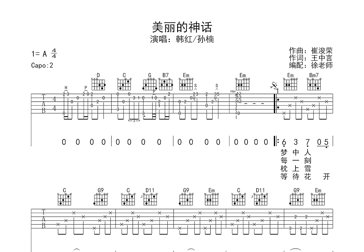 美丽的神话吉他谱预览图