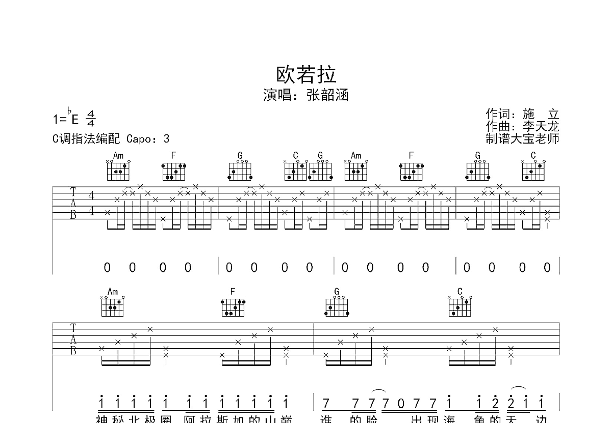 欧若拉吉他谱预览图