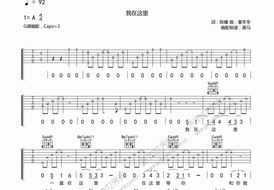 我在这里吉他谱预览图