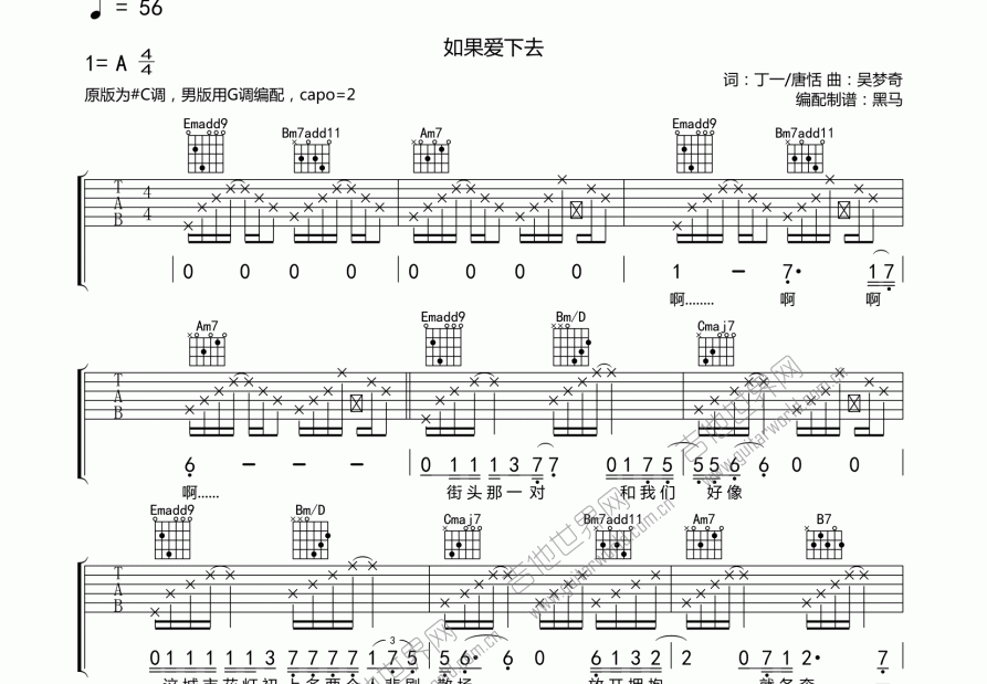 如果爱下去吉他谱预览图