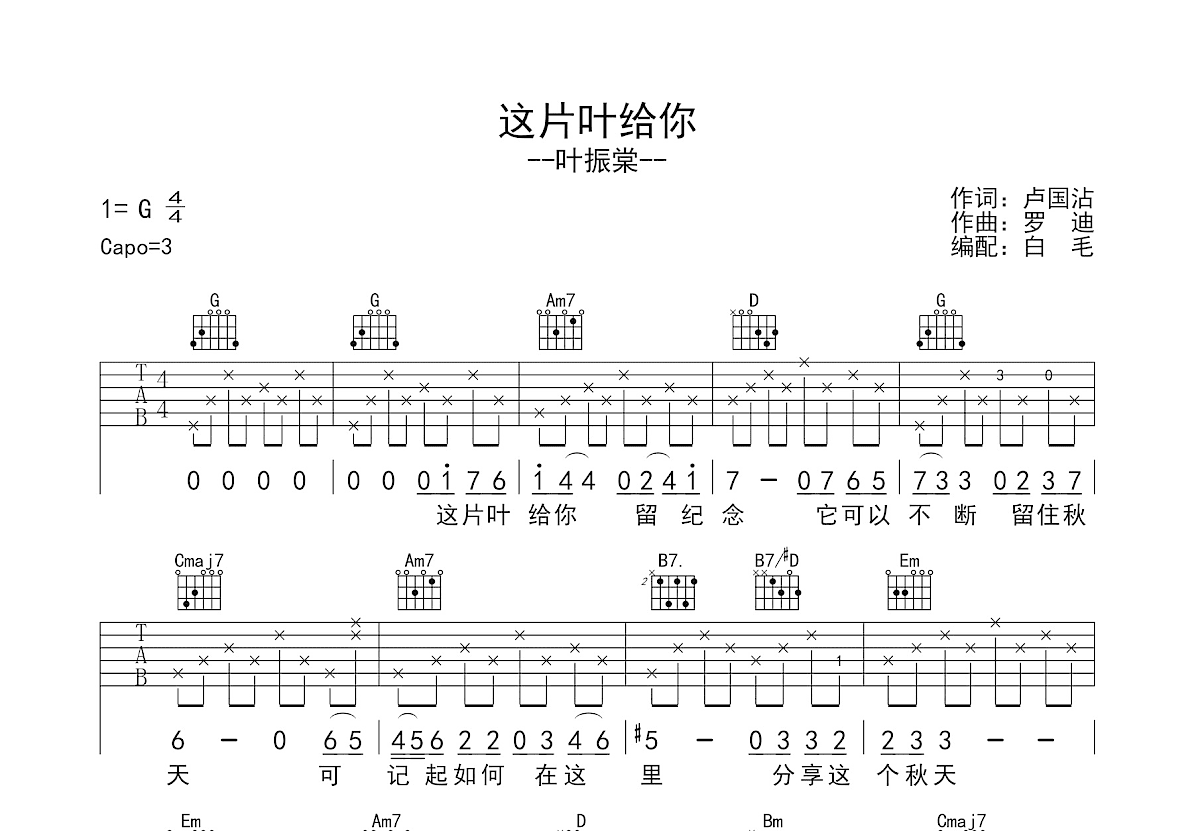 这片叶给你吉他谱预览图