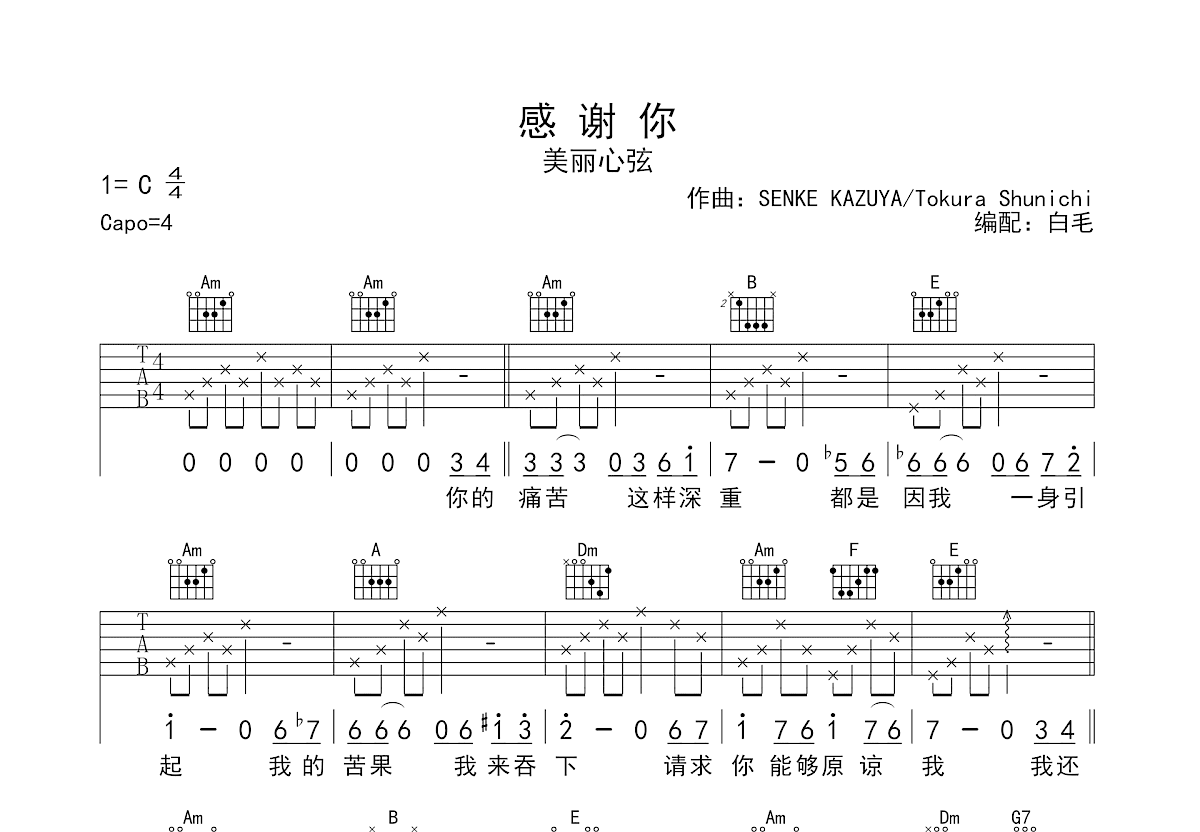 感谢你吉他谱预览图