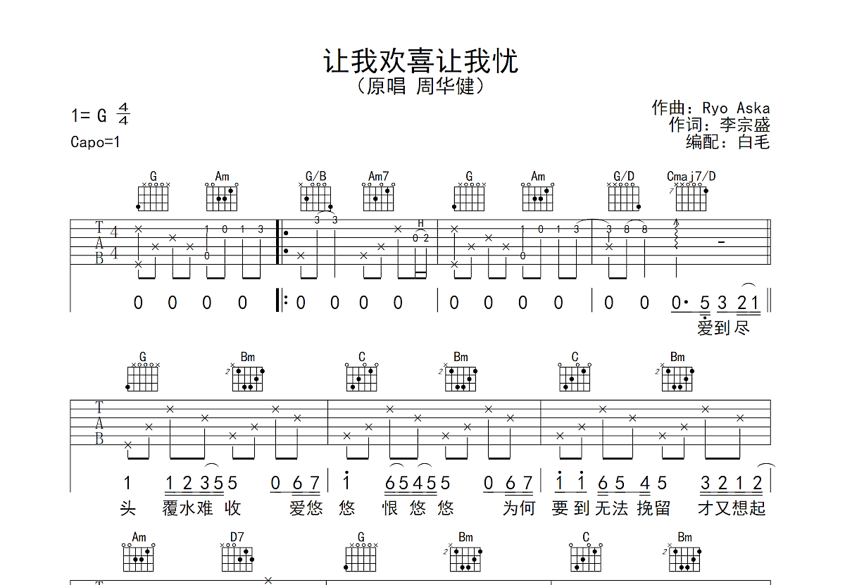 让我欢喜让我忧吉他谱预览图