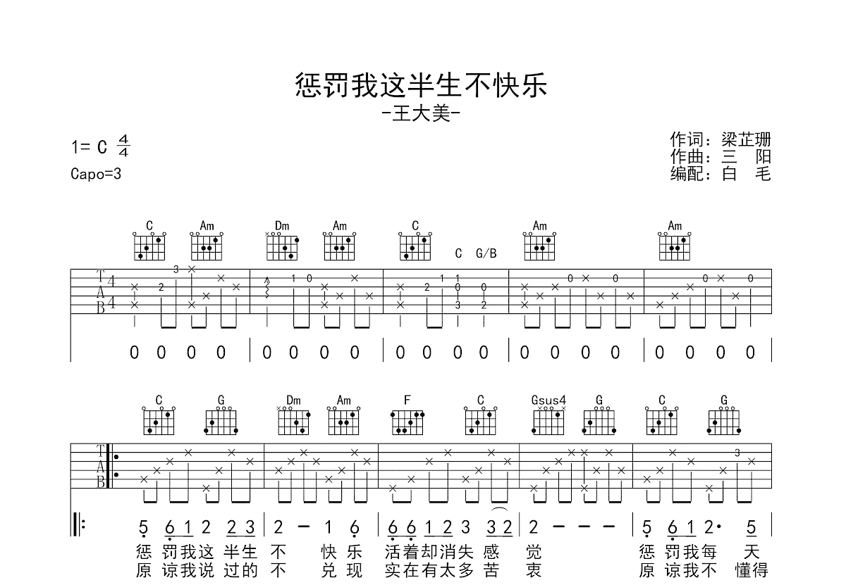 惩罚我这半生不快乐吉他谱预览图