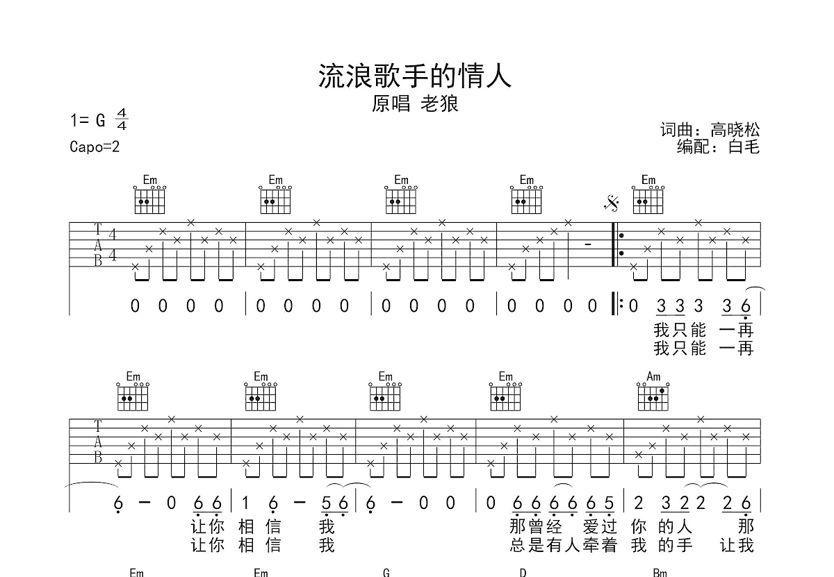 流浪歌手的情人吉他谱预览图