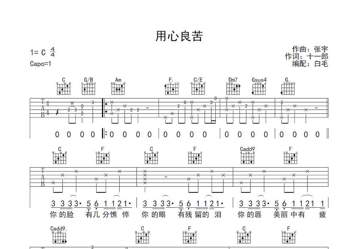 用心良苦吉他谱预览图