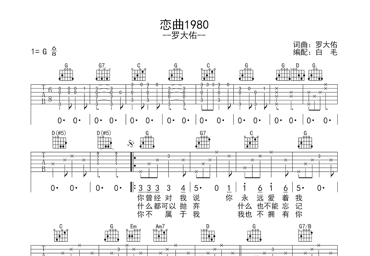 恋曲1980吉他谱预览图