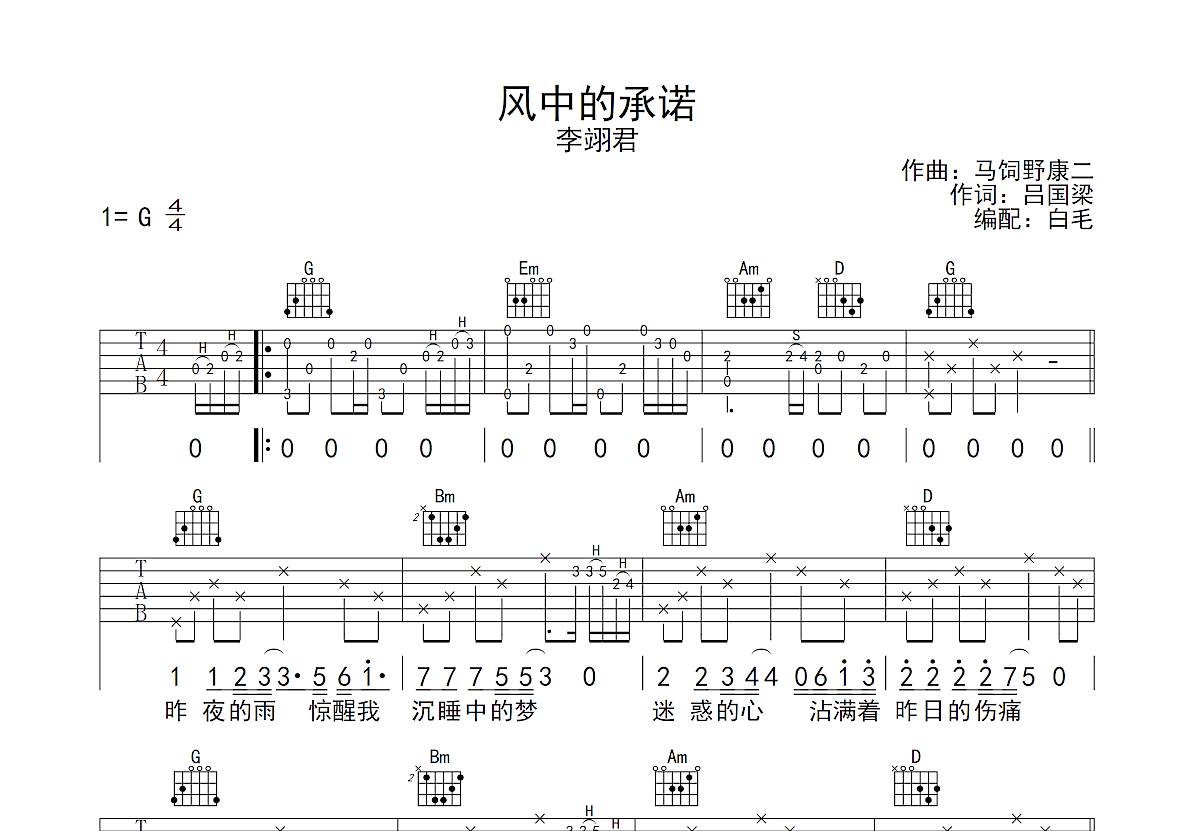 风中的承诺吉他谱预览图