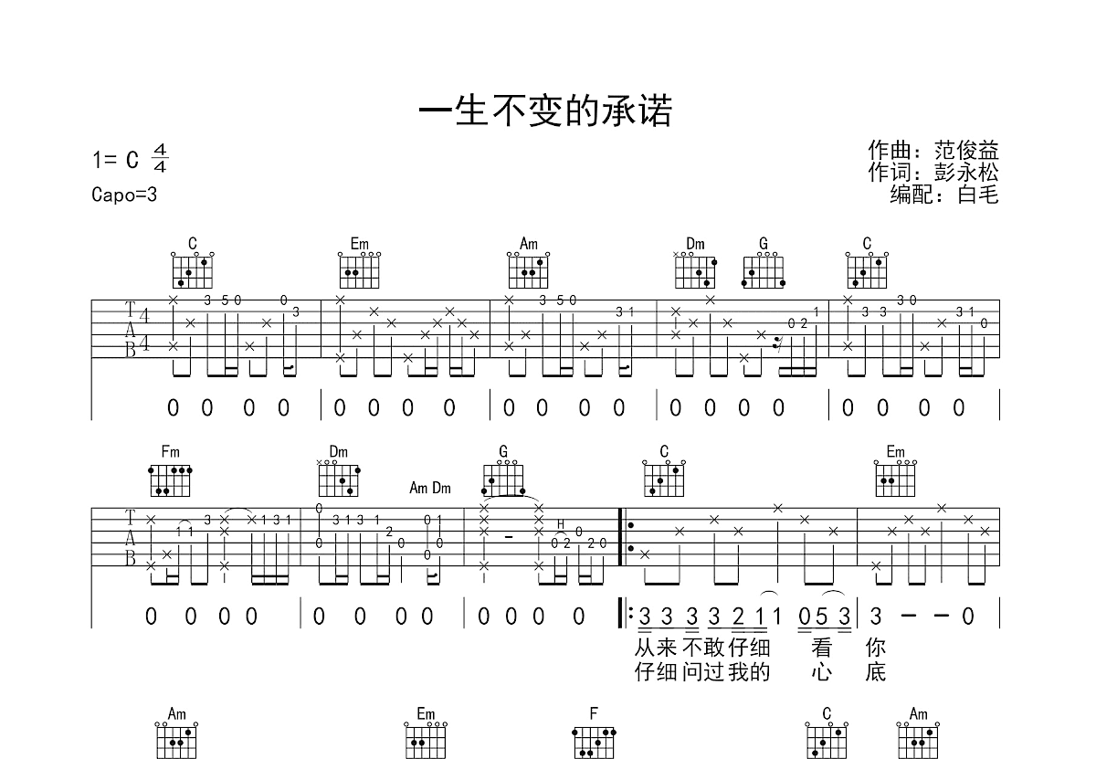 一生不变的承诺吉他谱预览图