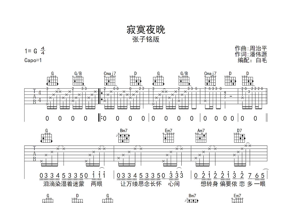 寂寞夜晚吉他谱预览图