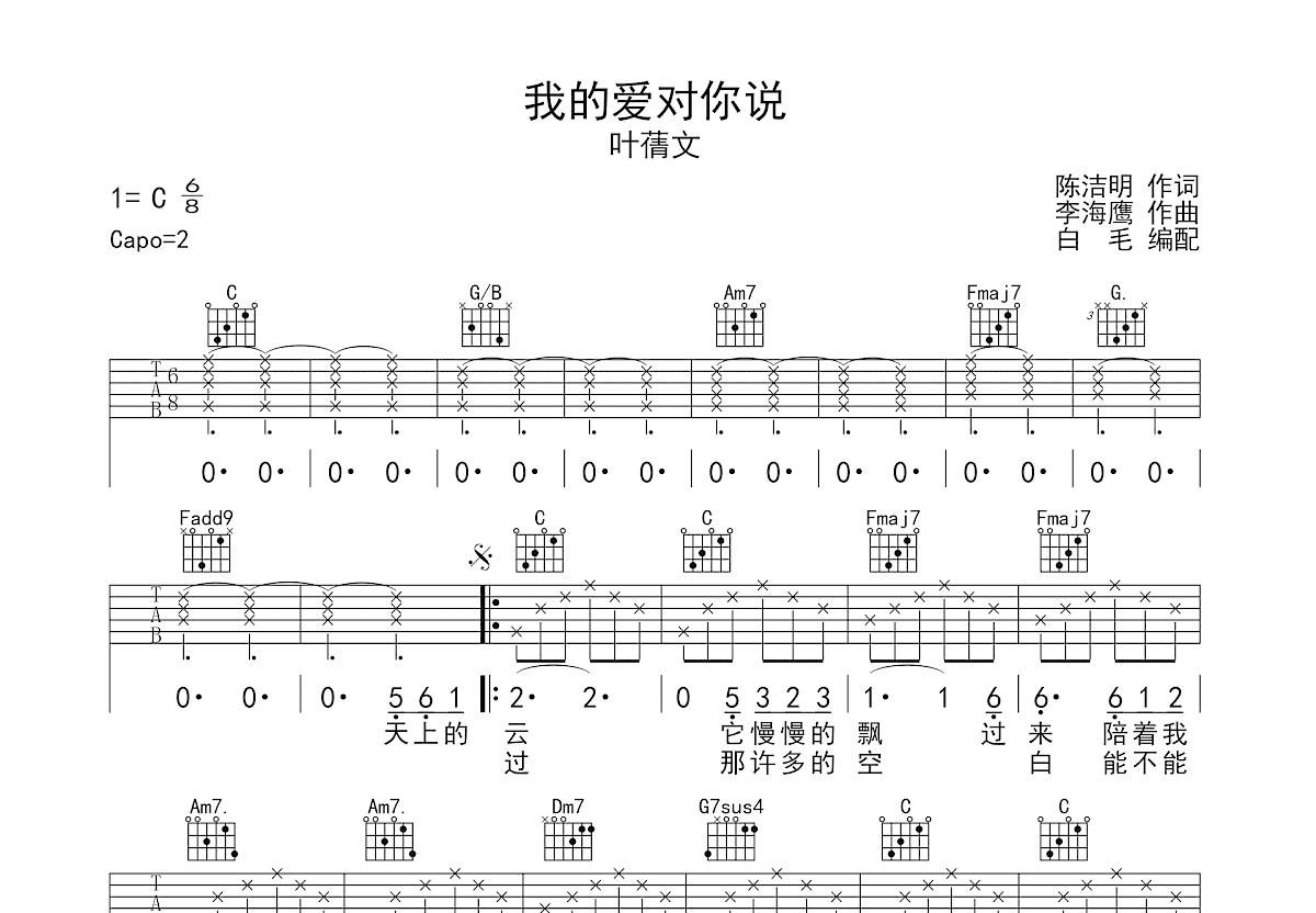 我的爱对你说吉他谱预览图