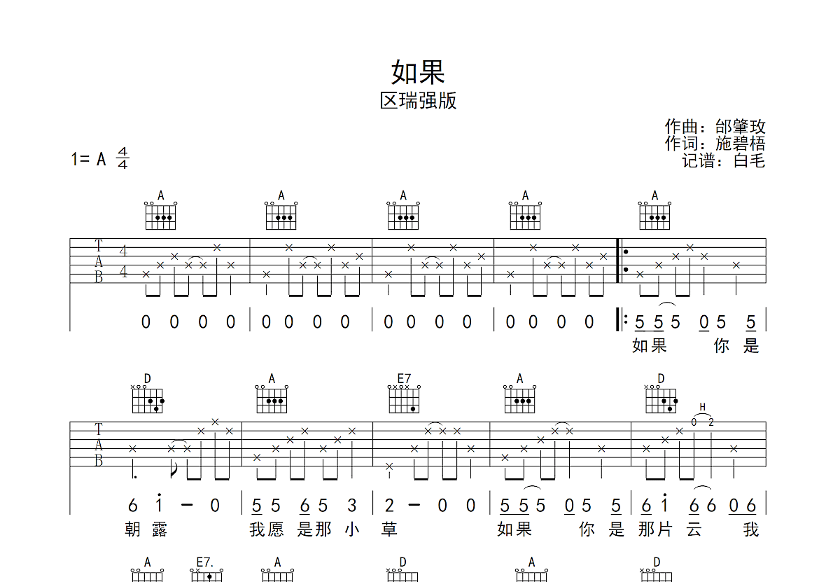 如果吉他谱预览图