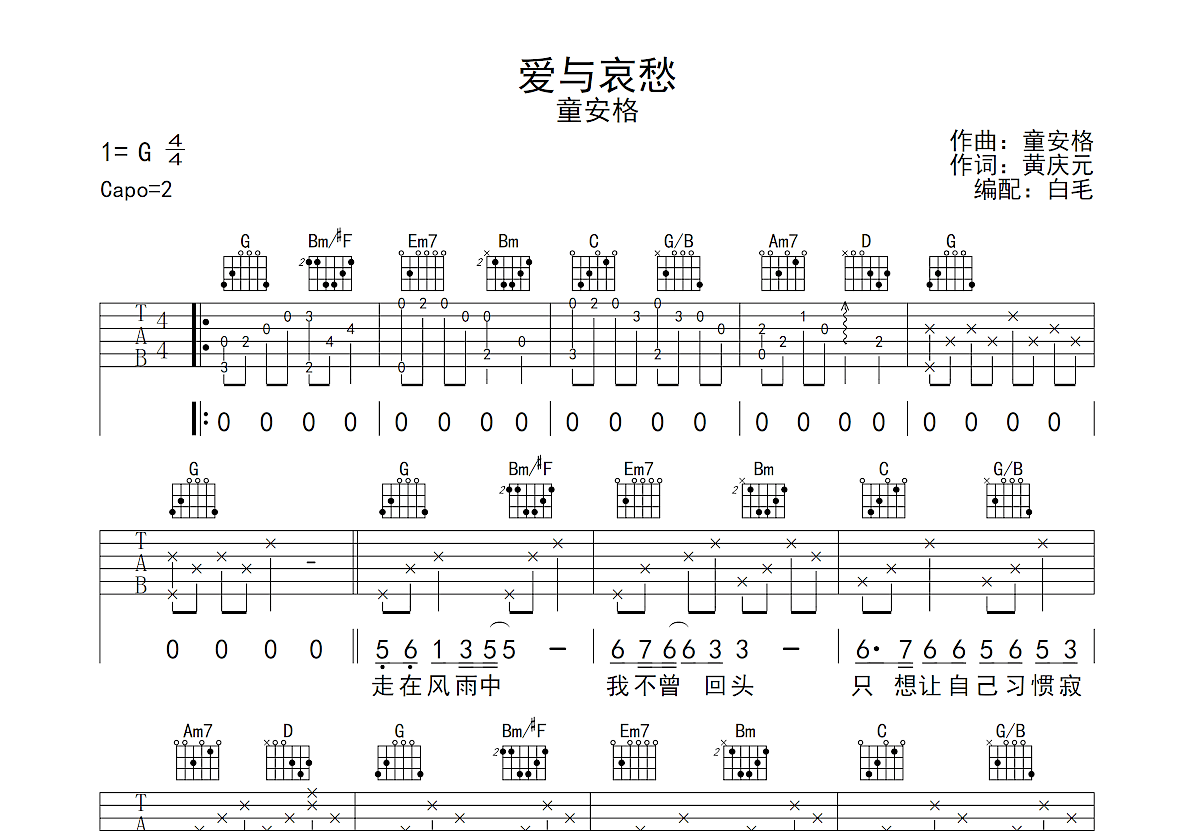 爱与哀愁吉他谱预览图