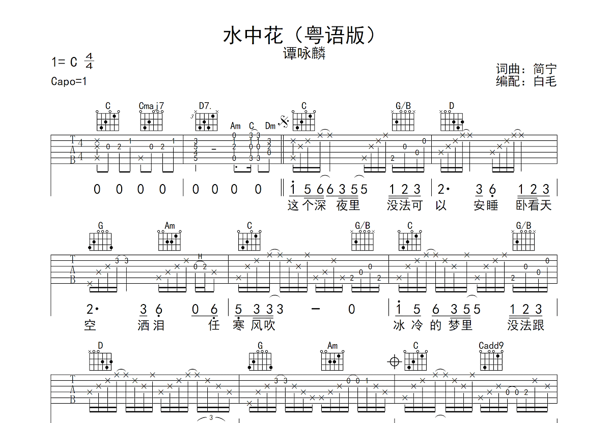 水中花吉他谱预览图