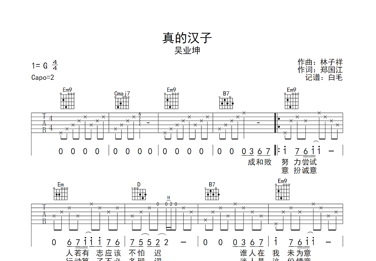 真的汉子吉他谱预览图