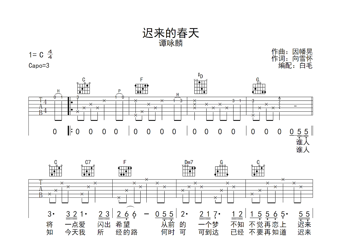 迟来的春天吉他谱预览图