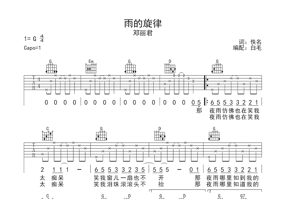 雨的旋律吉他谱预览图