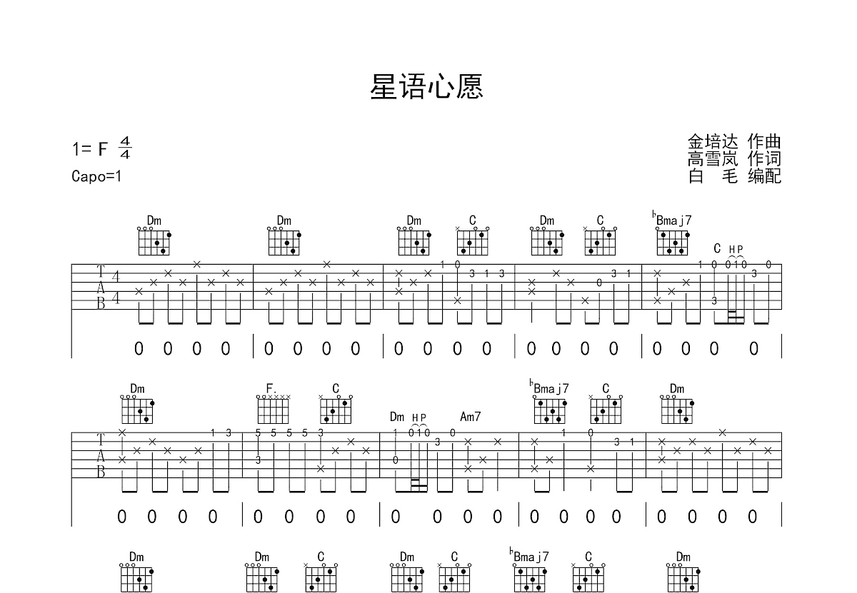 星语心愿吉他谱_张柏芝_F调弹唱