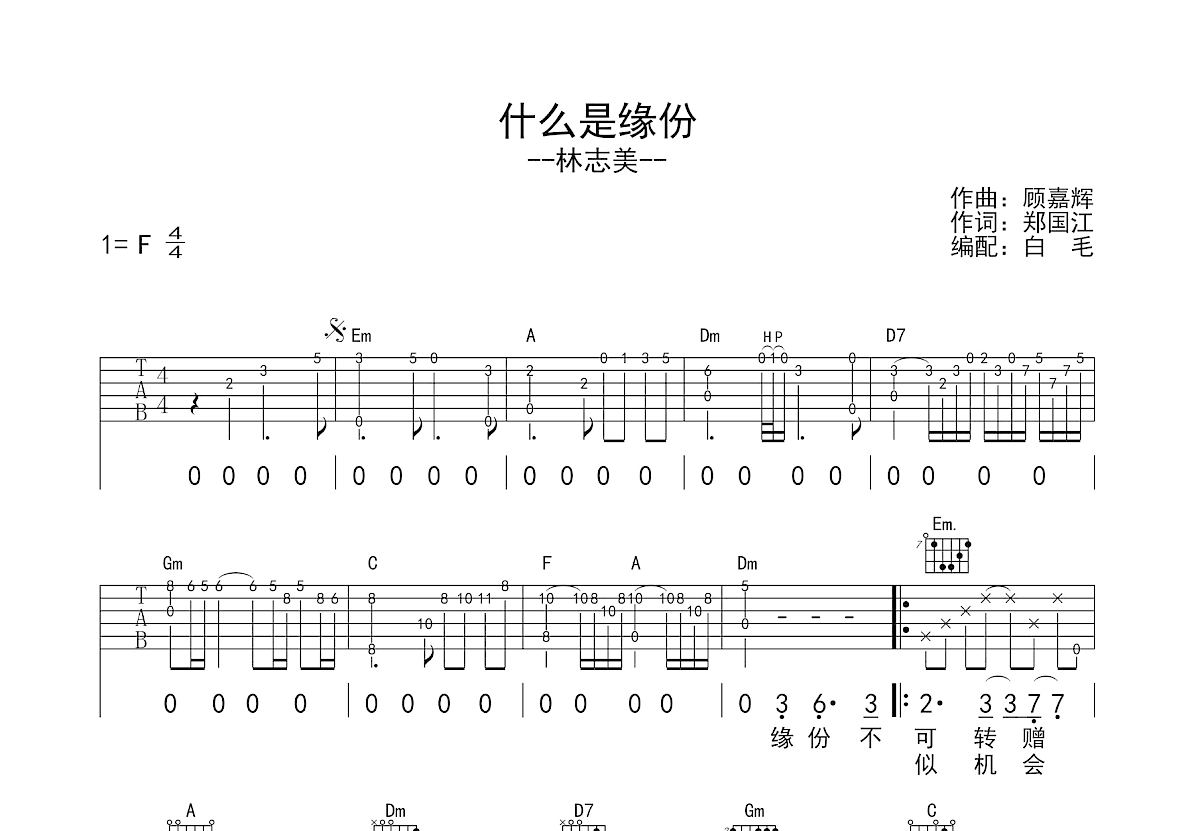 什么是缘份吉他谱预览图