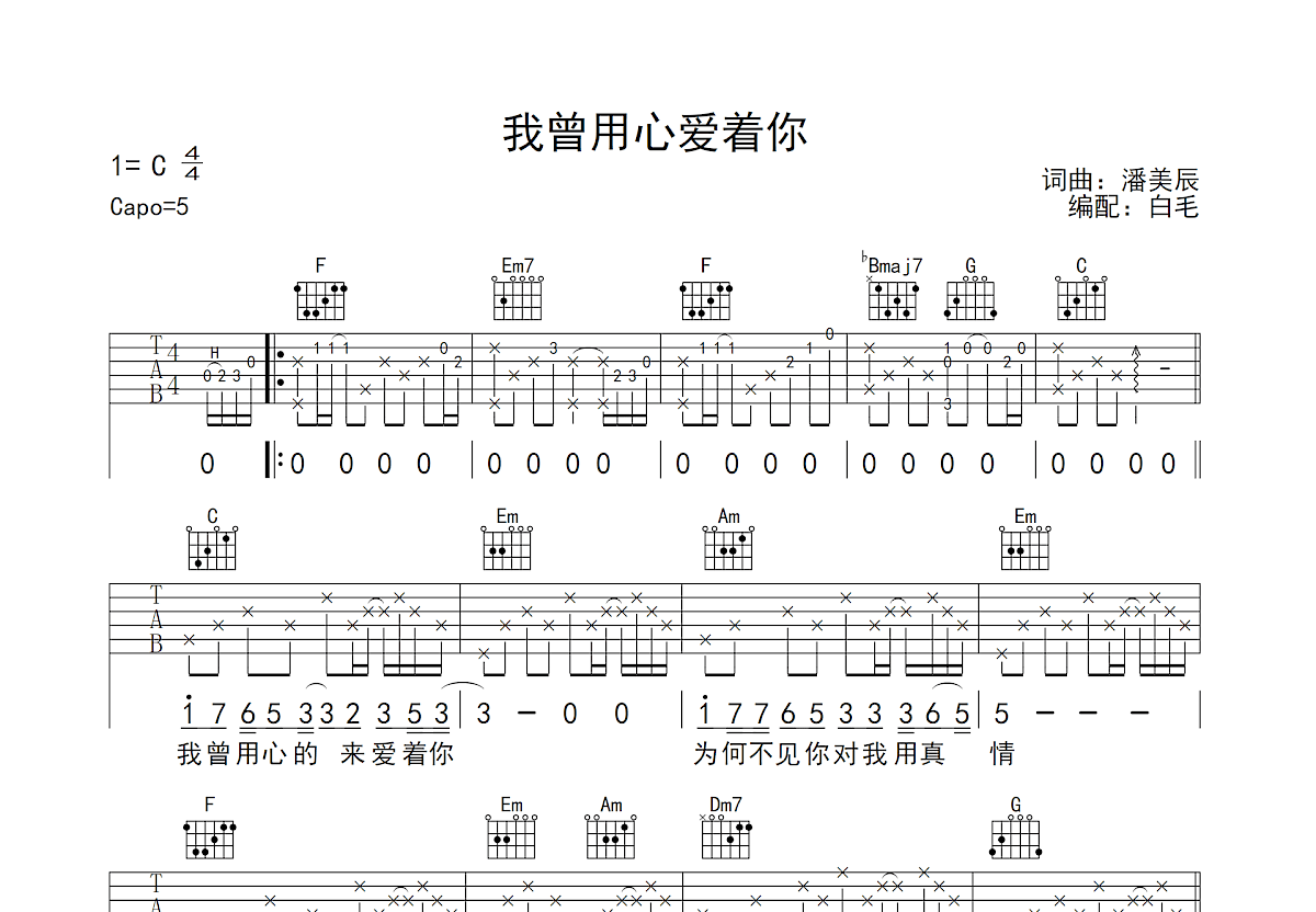 我曾用心爱着你吉他谱预览图